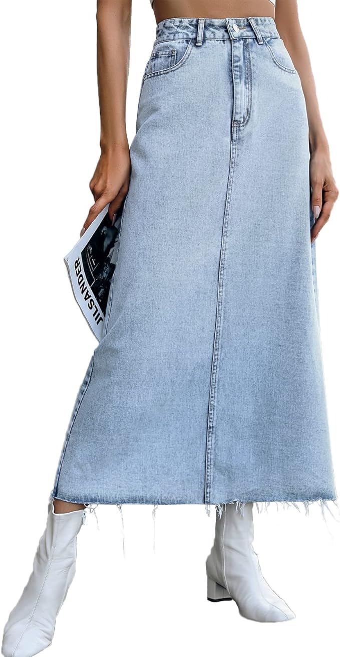 denim midi skirt